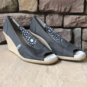 Toms Grey Canvas Wedge Peep Toe Heels